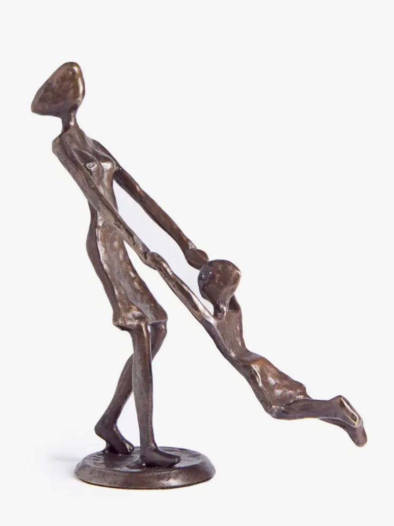 Mother Playing & Swinging Child Cast Bronze Figurine