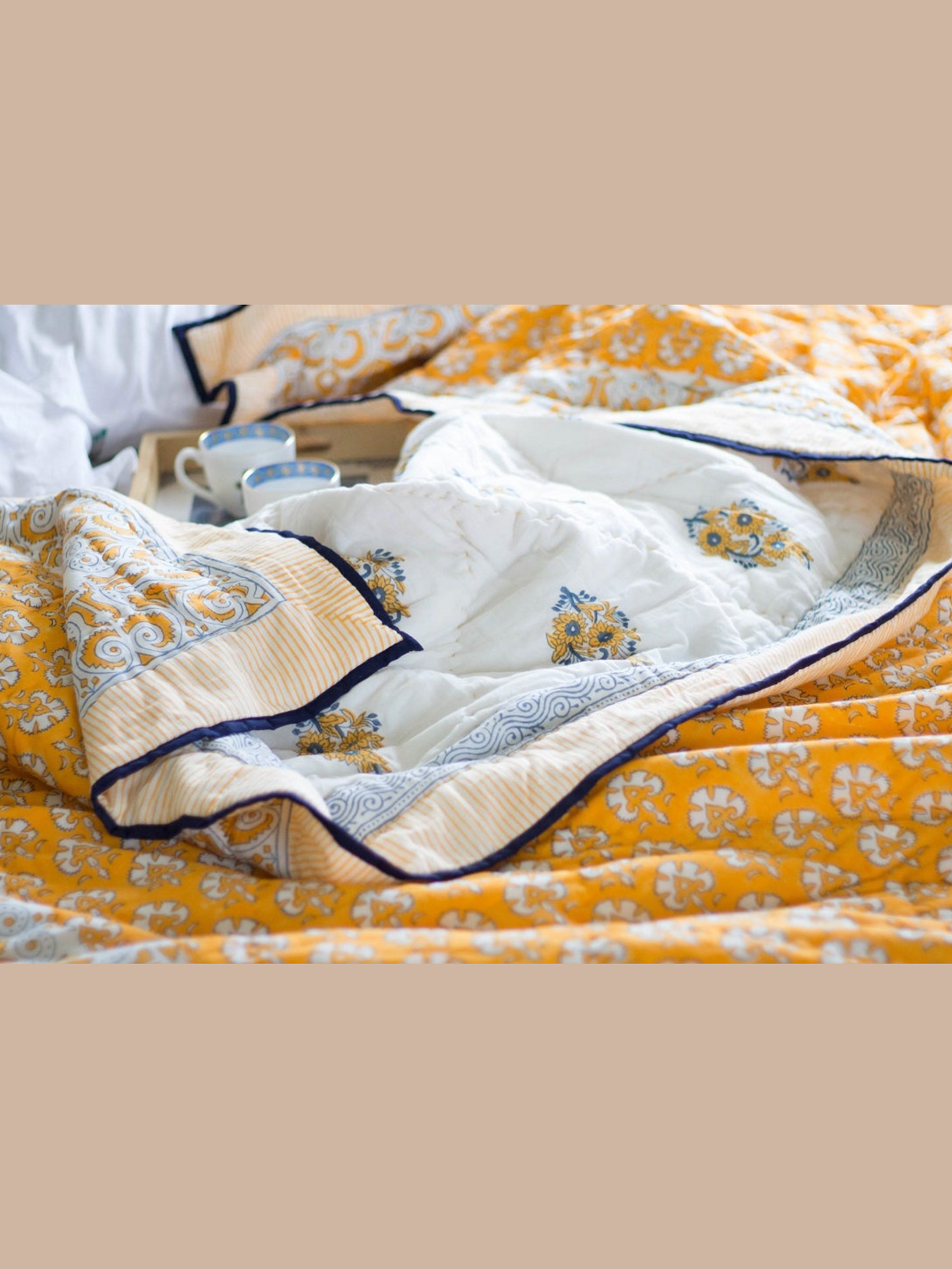 The "Abby" Marigold Paisley Block Print Quilt (Baby)