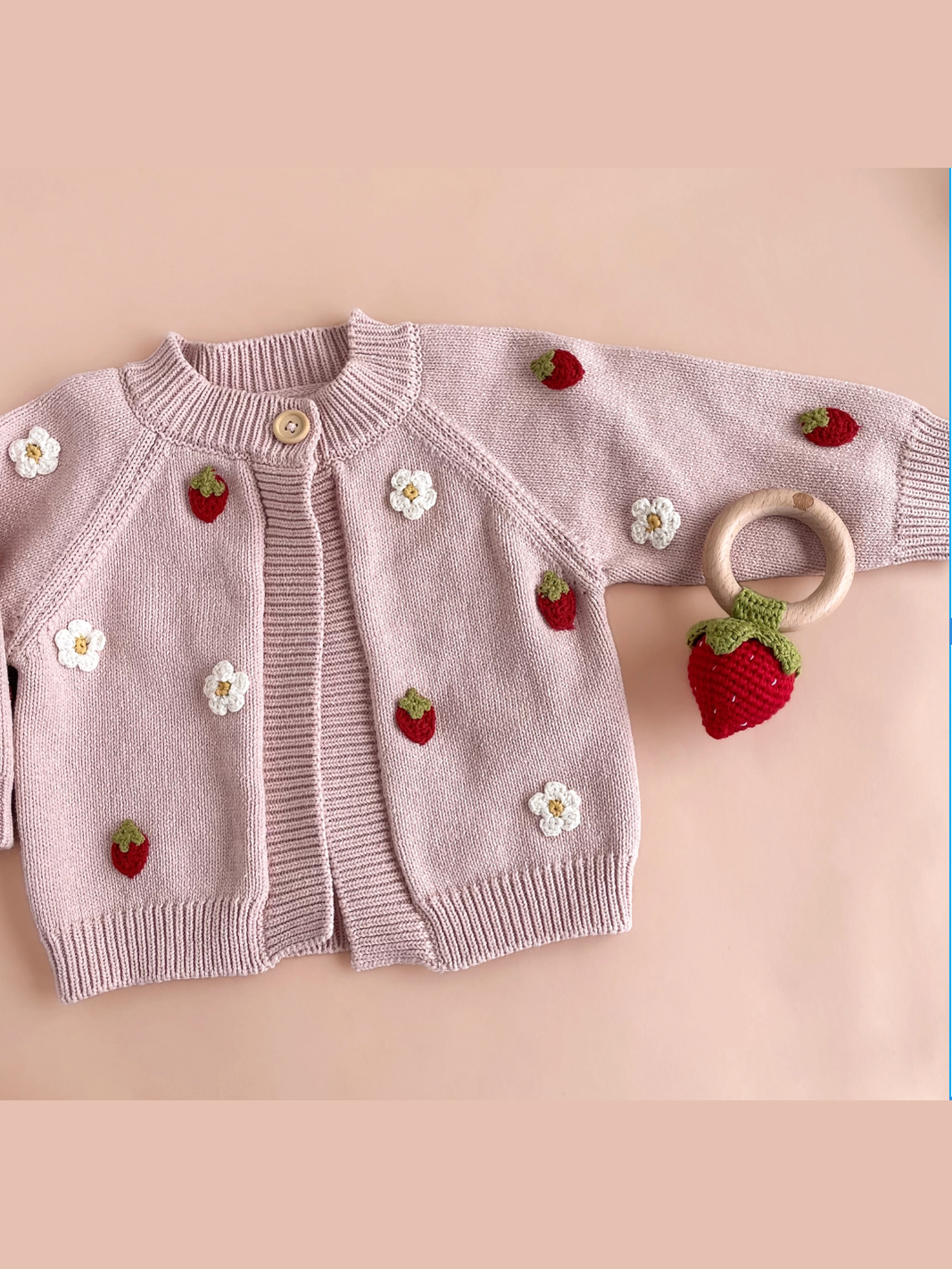 Cotton Strawberry Flower Cardigan Baby Sweater