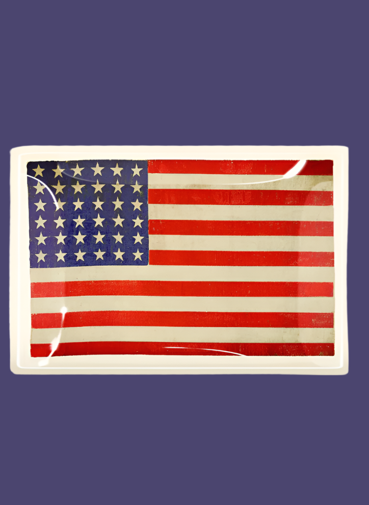 Star Spangled Banner American Flag Decoupage Glass Tray