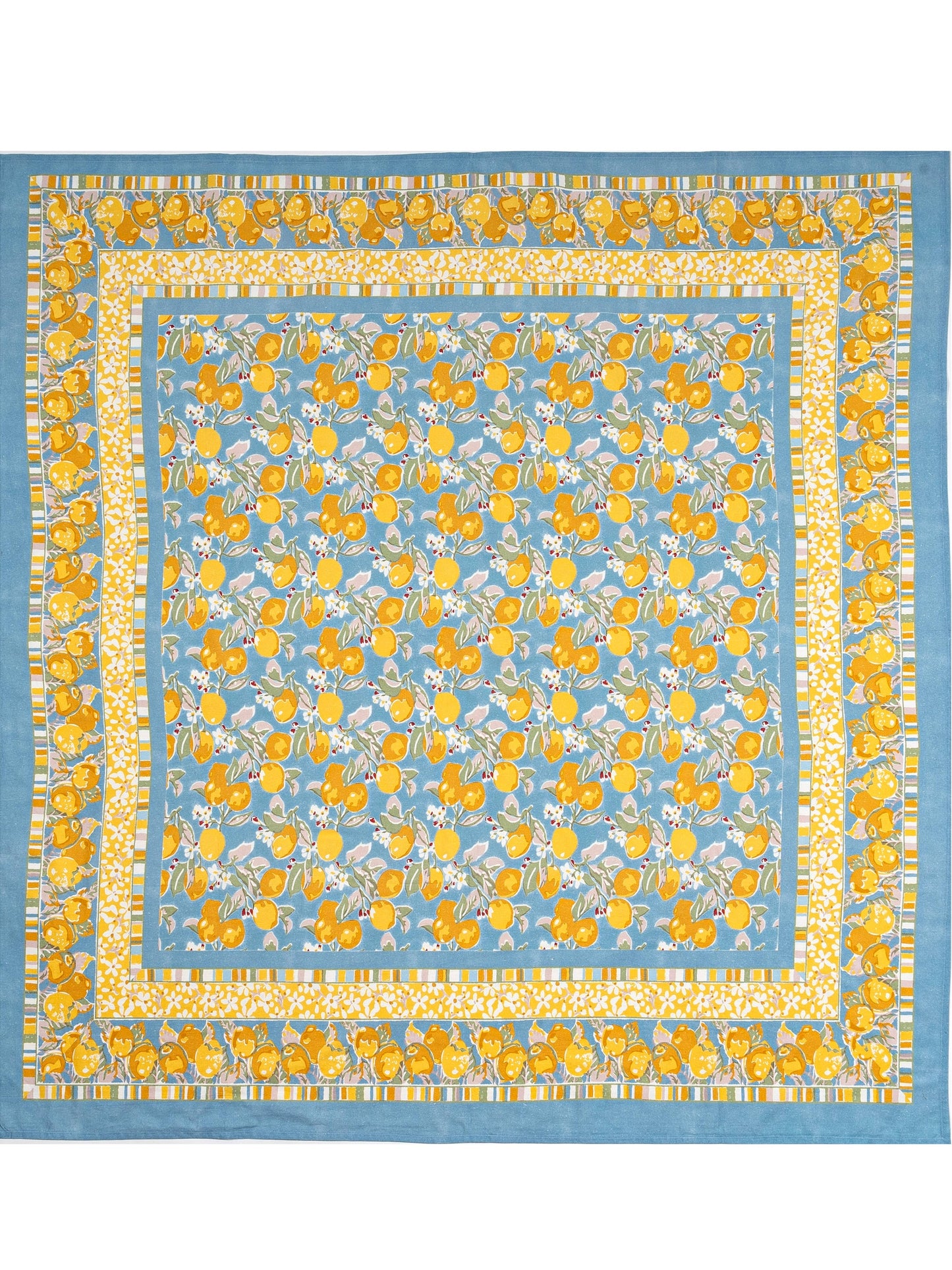 French Tablecloth Citron Bleu & Yellow: 71" x 142"
