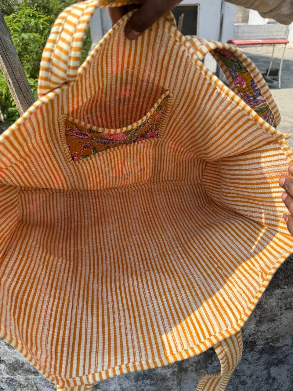Quilted Floral Printed Tote Bag