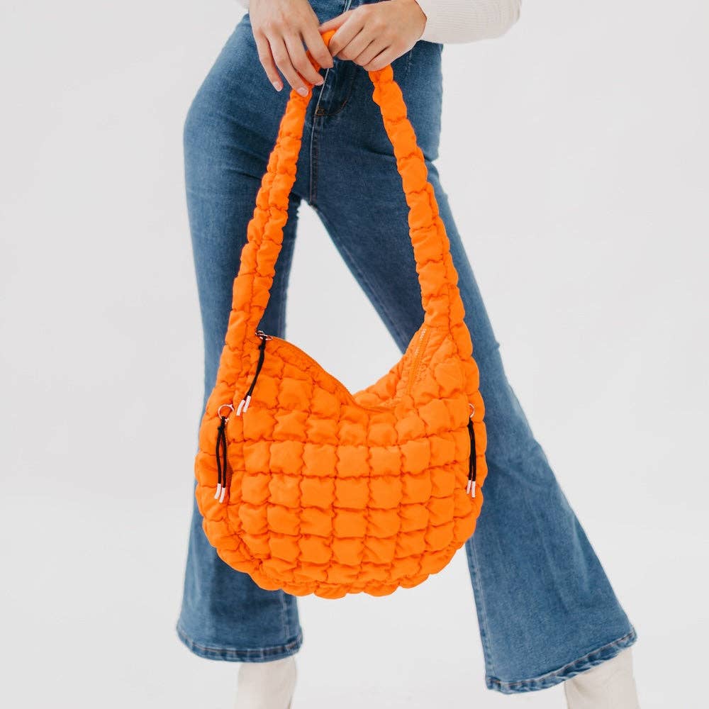 Carmen Quilted Hobo Tote Bag: Orange