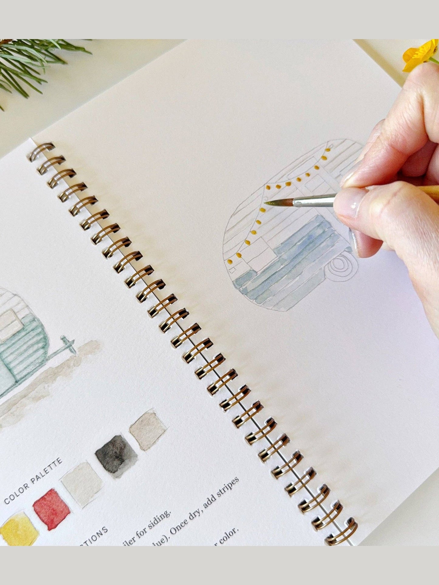 Camping watercolor paint workbook