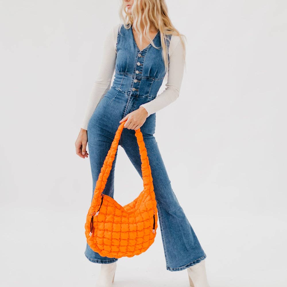 Carmen Quilted Hobo Tote Bag: Orange