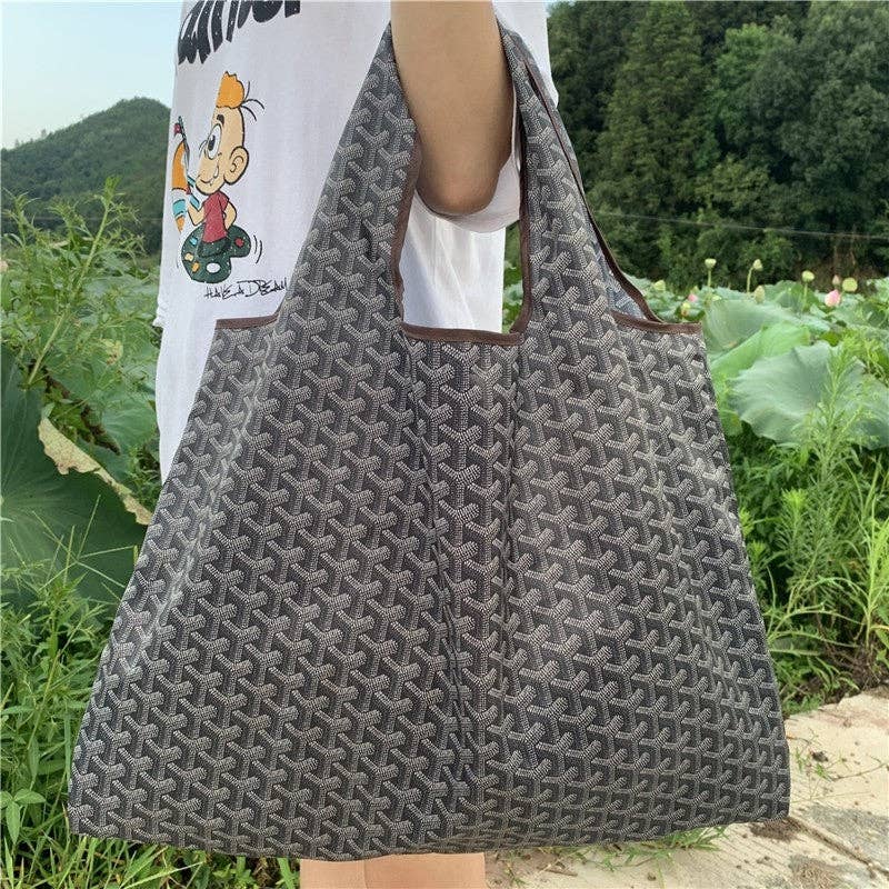 Foldable Large Capacity Shoulder Shopping Bag: BLACK