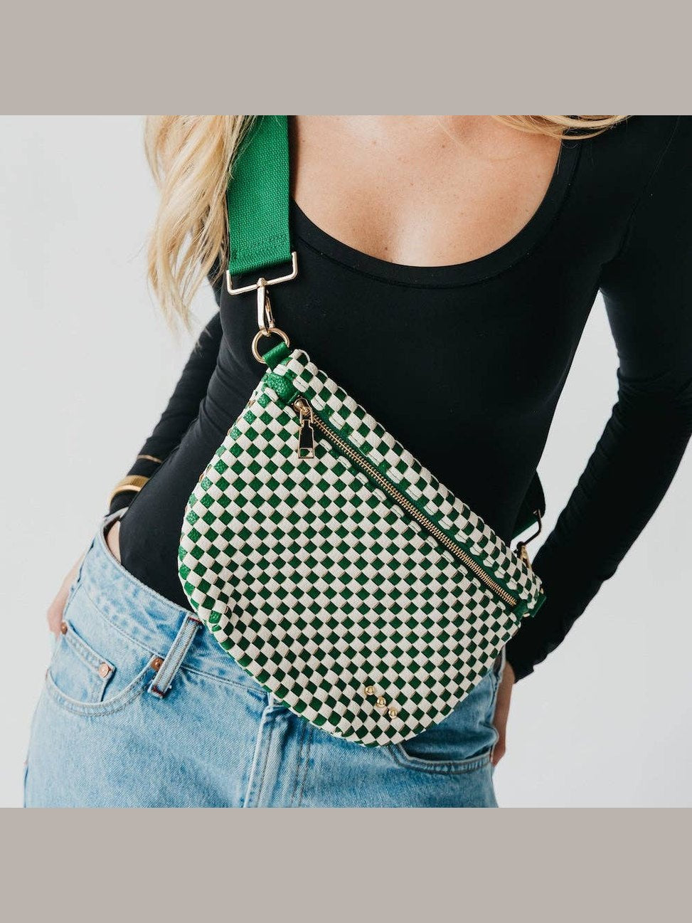 Westlyn Woven Bum Bag - Checkered Emerald