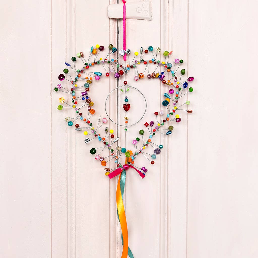 Handmade beaded heart decoration - 17x17cm