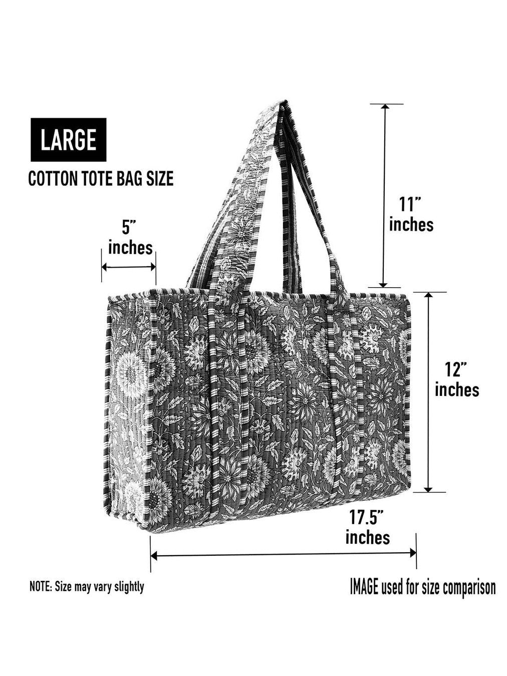 Cotton Block Print Tote Bag- Small & Large: Large