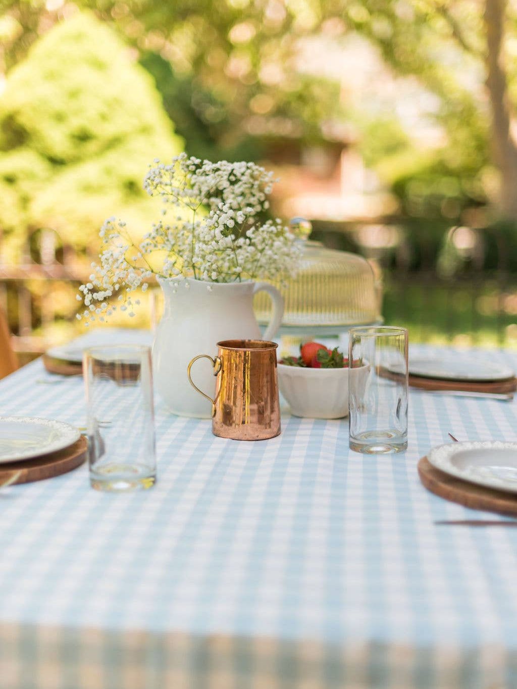 Blue Ruffled Gingham Tablecloth