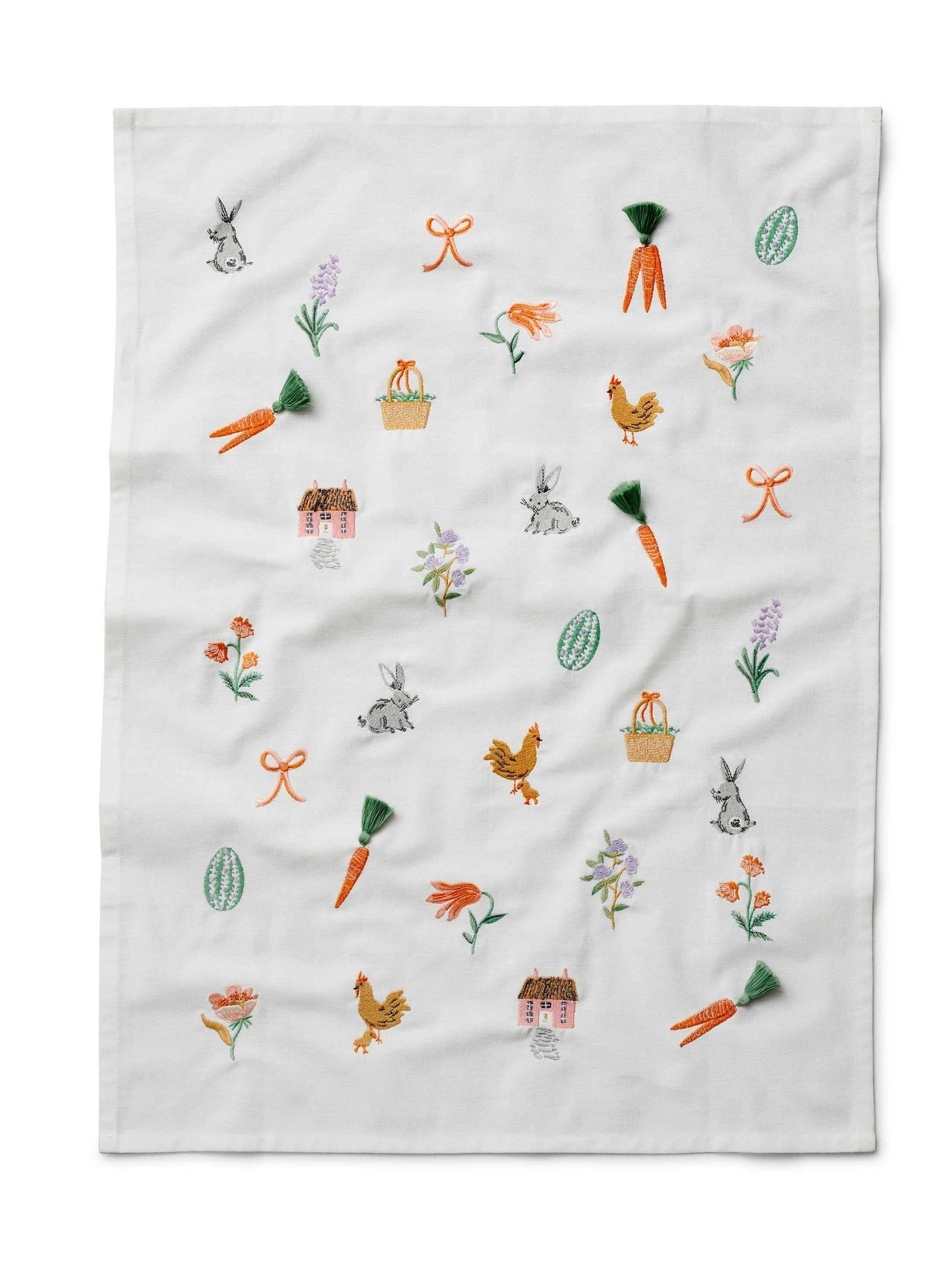 Spring Farm Embroidered Tea Towel