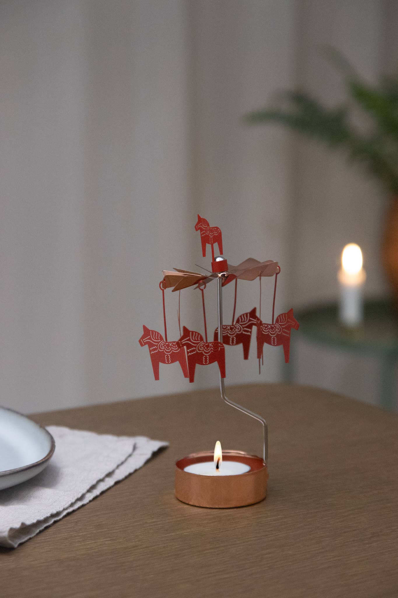 Rotary Candleholder, Dala Horse, Red