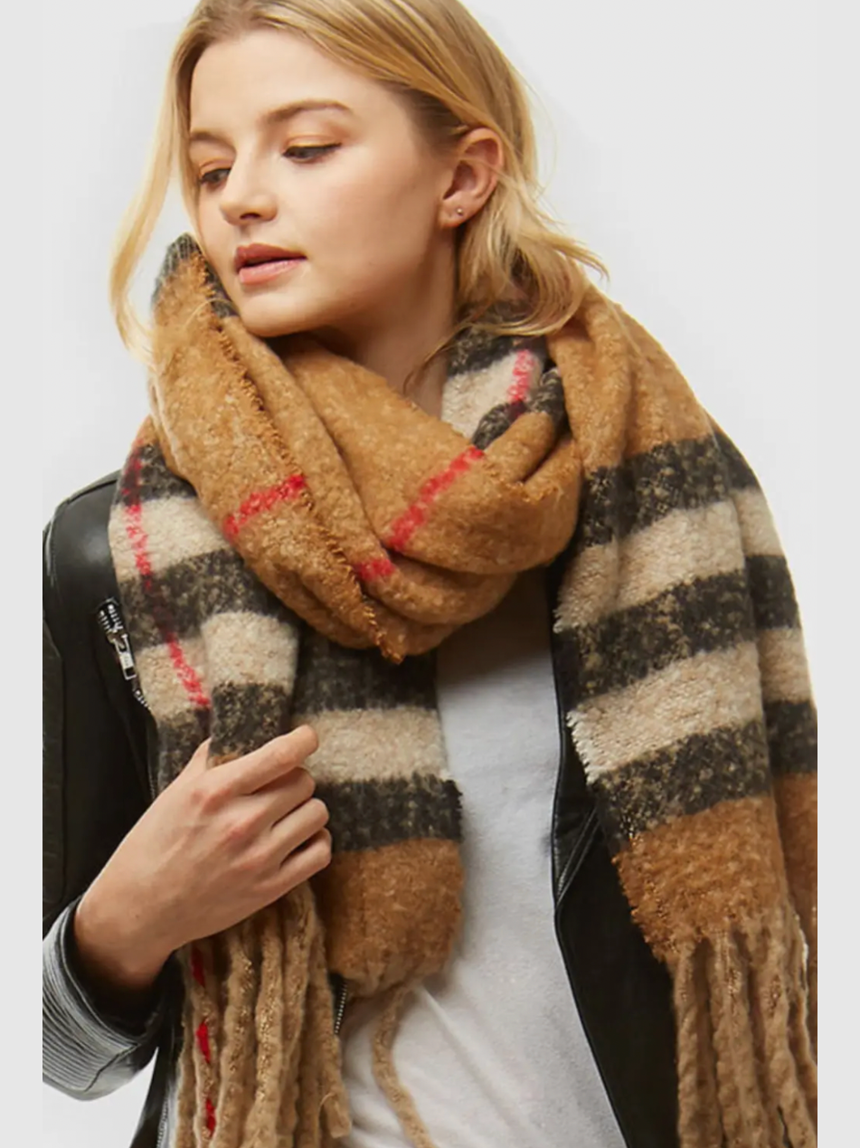 Camel Plaid Boucle Scarf