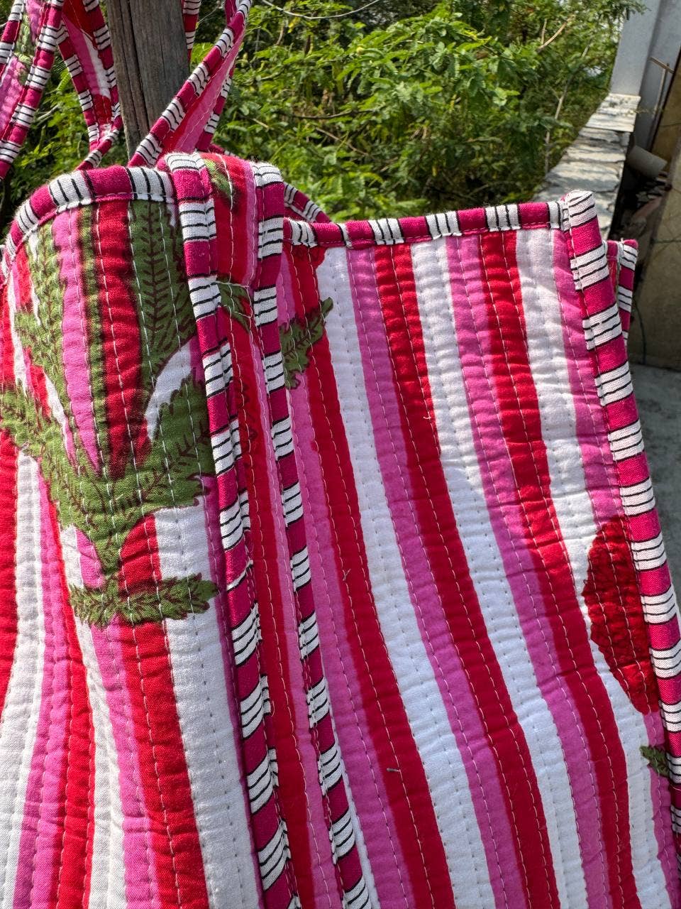 Floral Block Print Quilted Tote Bag