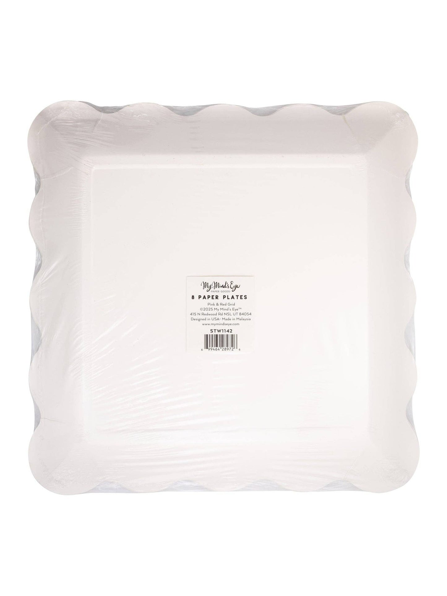 STW1142 - Red and Pink Grid Scallop Square Plate