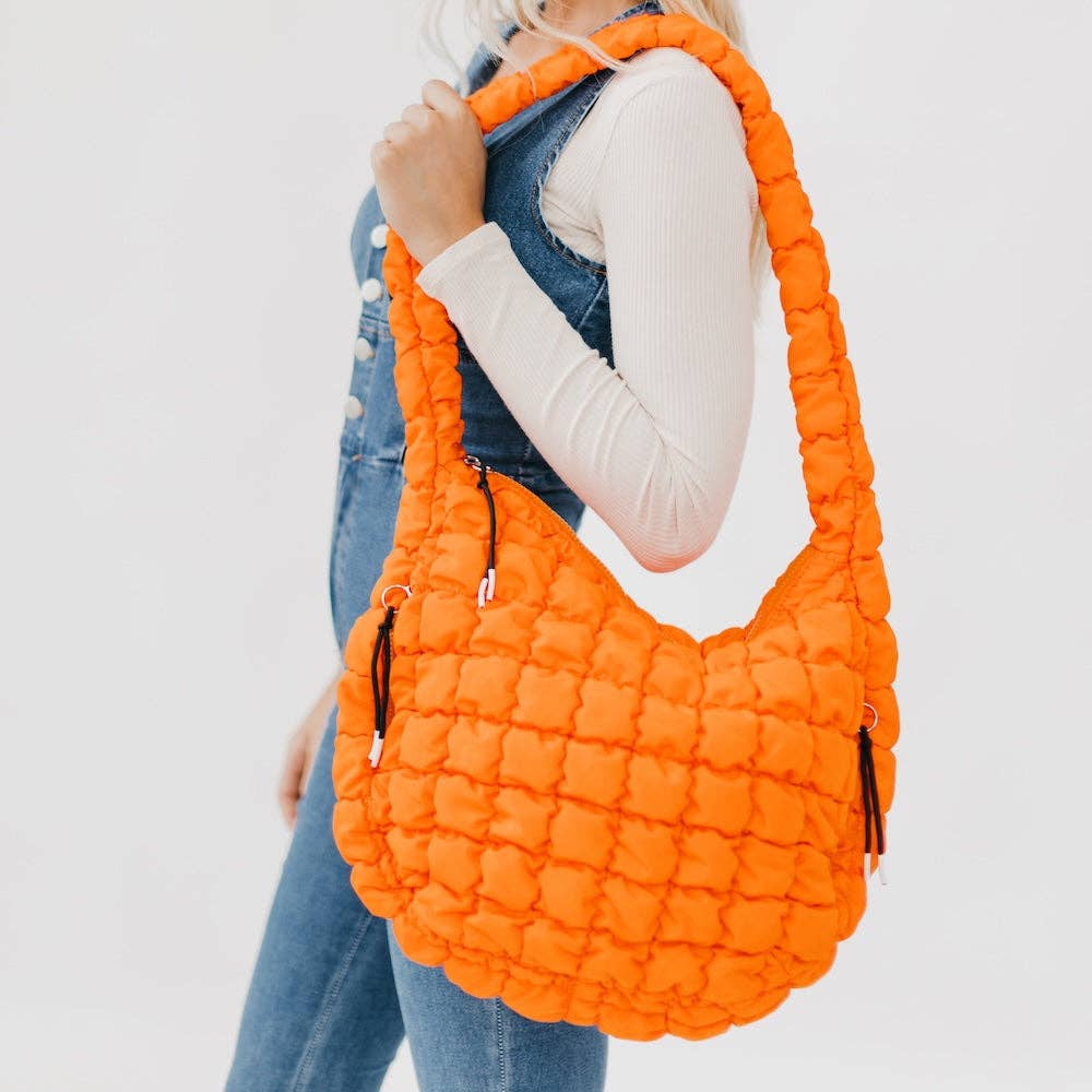 Carmen Quilted Hobo Tote Bag: Orange