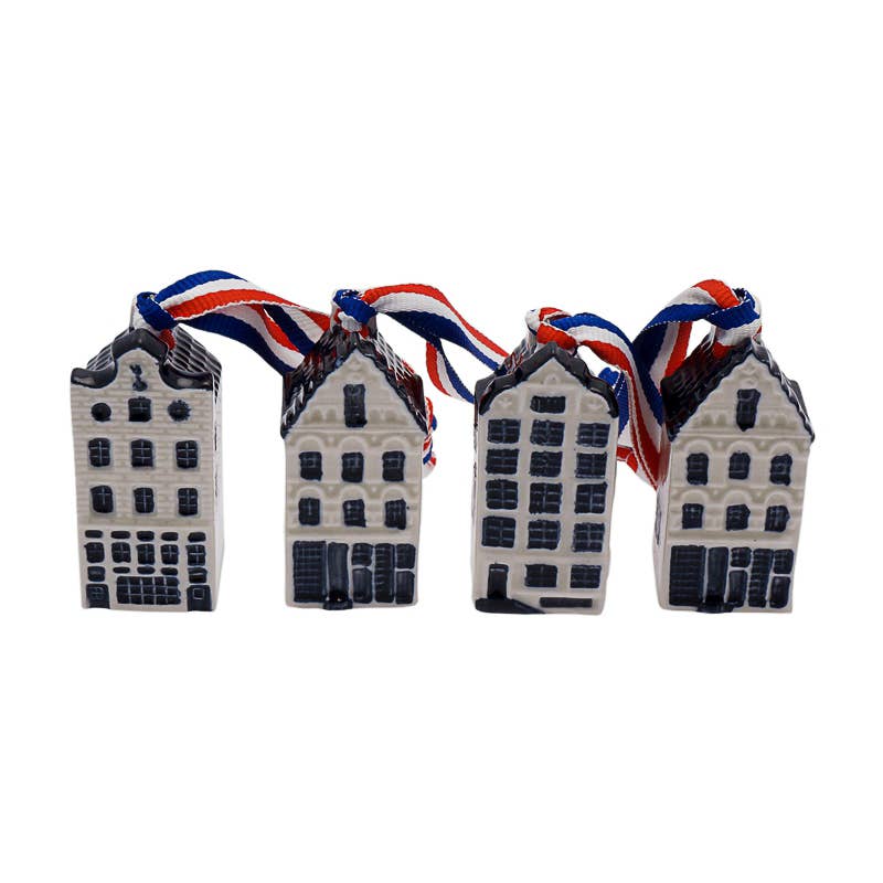Delft Mini houses with ribbon (set of 4)
