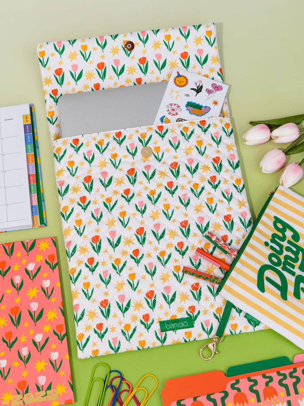 Go-Go Laptop Sleeve, Tulips on Ivory