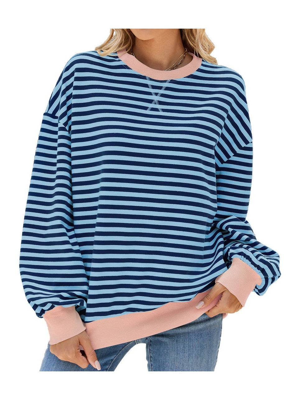 Classic Striped Oversized Crewneck Sweatshirt