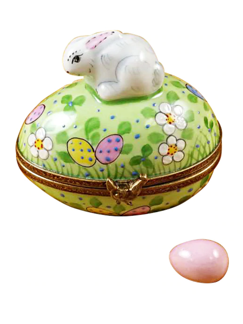 Rochard "Rabbit on Easter Egg with Removable Egg" limoges box