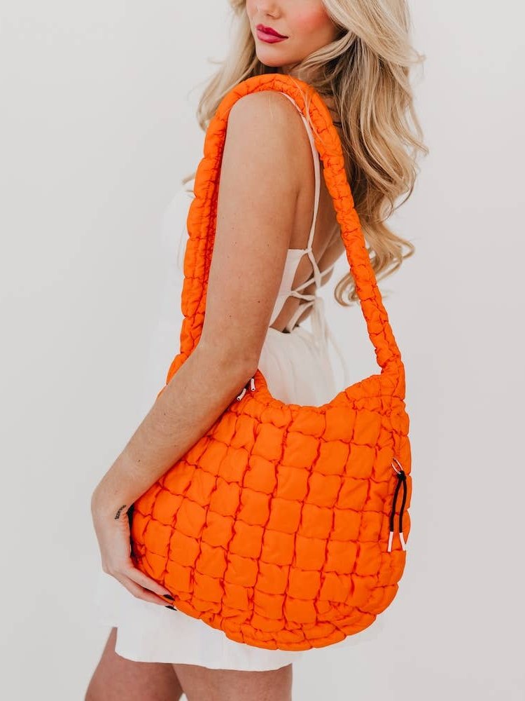 Carmen Quilted Hobo Tote Bag: Orange