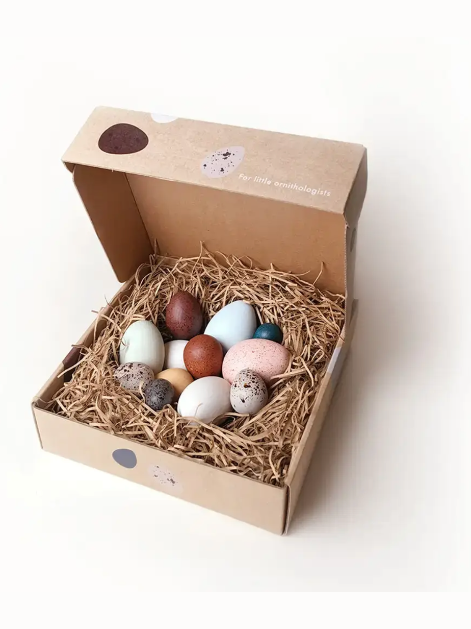 A Dozen Wooden Bird Eggs in A Box