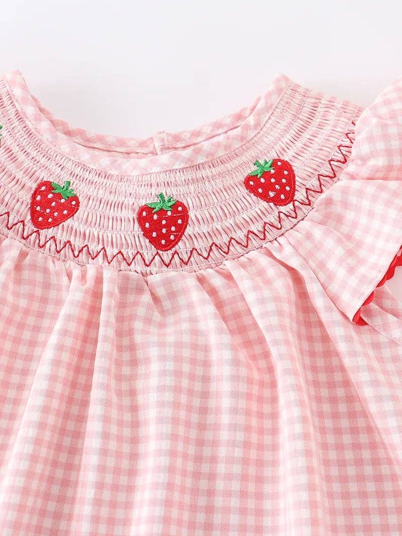 Baby Girls Strawberry Embroidered Plaid Smocked Dress