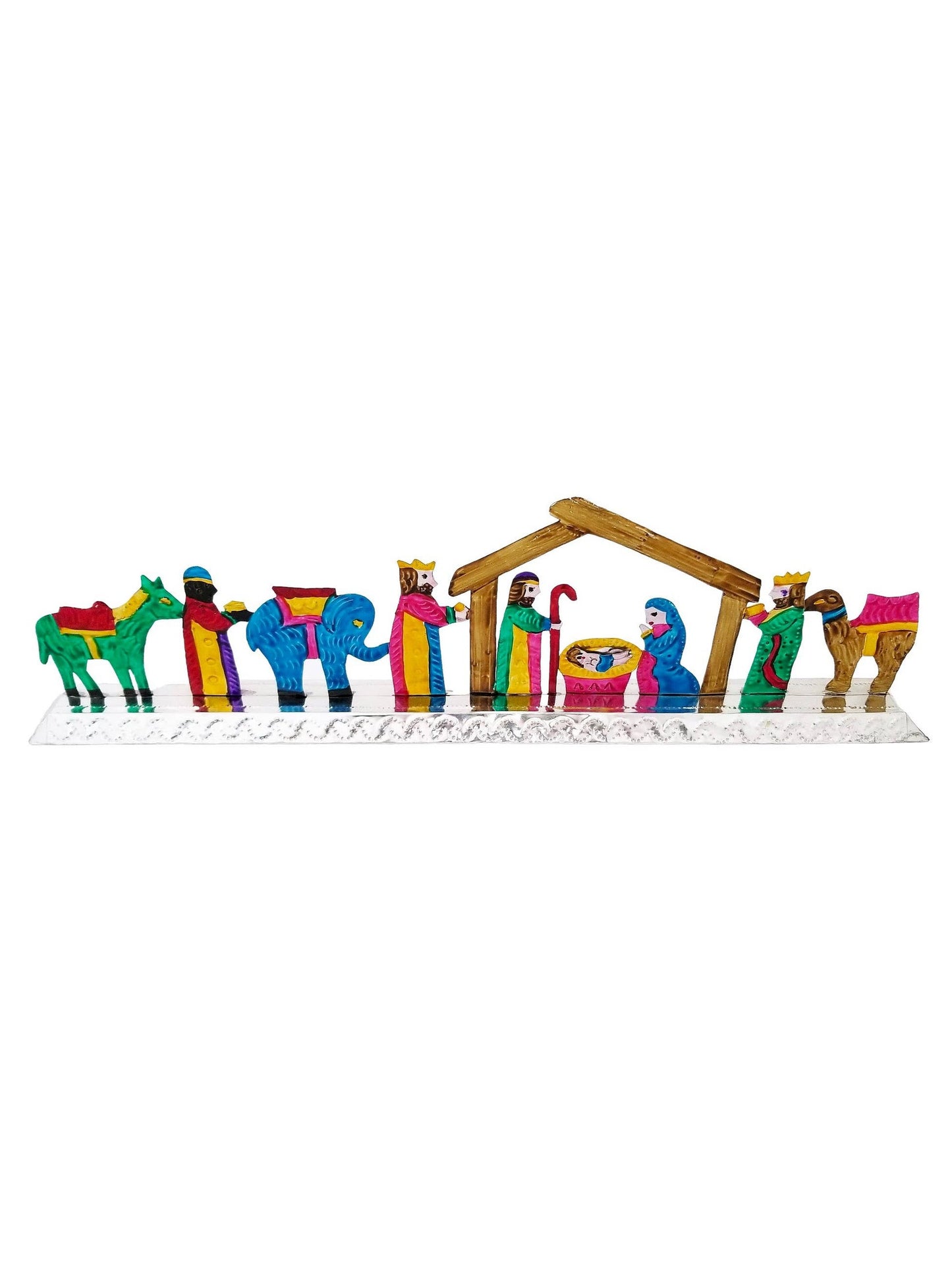 Colorful Tin Nativity on a Platform