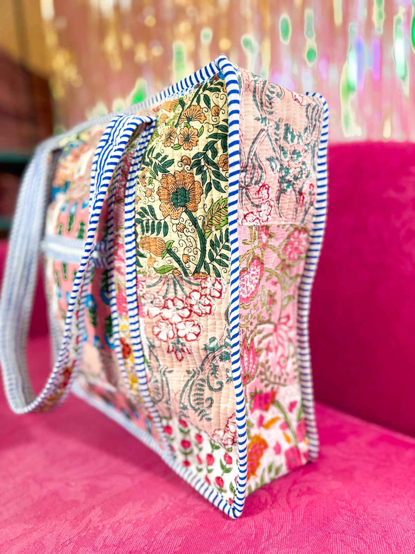 Amalfi Patch Travel | Large Quilted Zipper Tote Bag