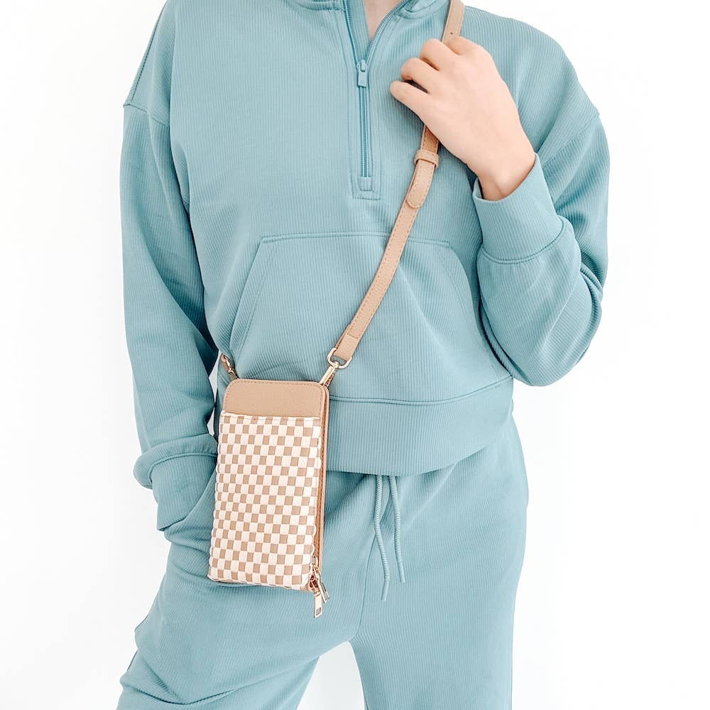 Woven Double Duty Phone Bag : Woven Checkered Tan