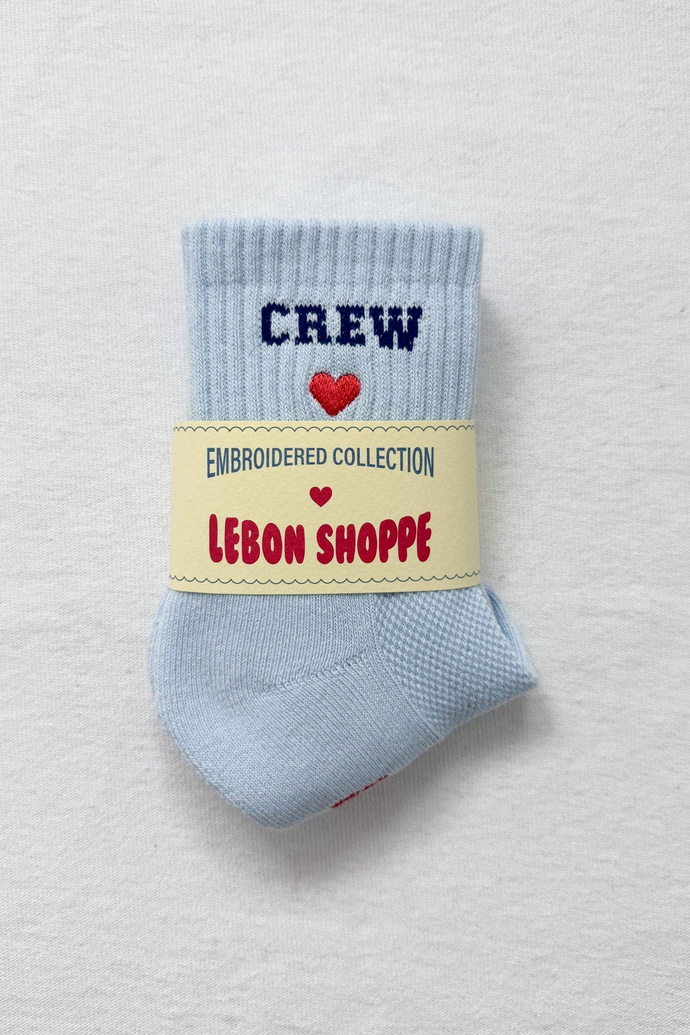 Embroidered Crew Socks: SKY BLUE