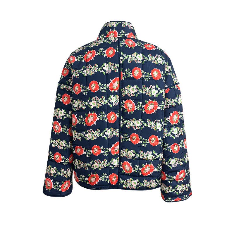 Amelia Floral quilted jacket: Navy