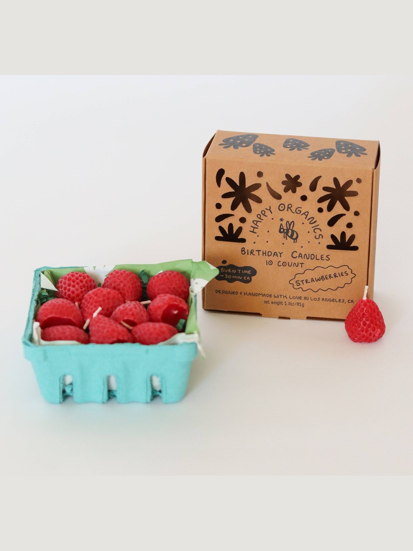 Beeswax Strawberry Birthday Candles: 10