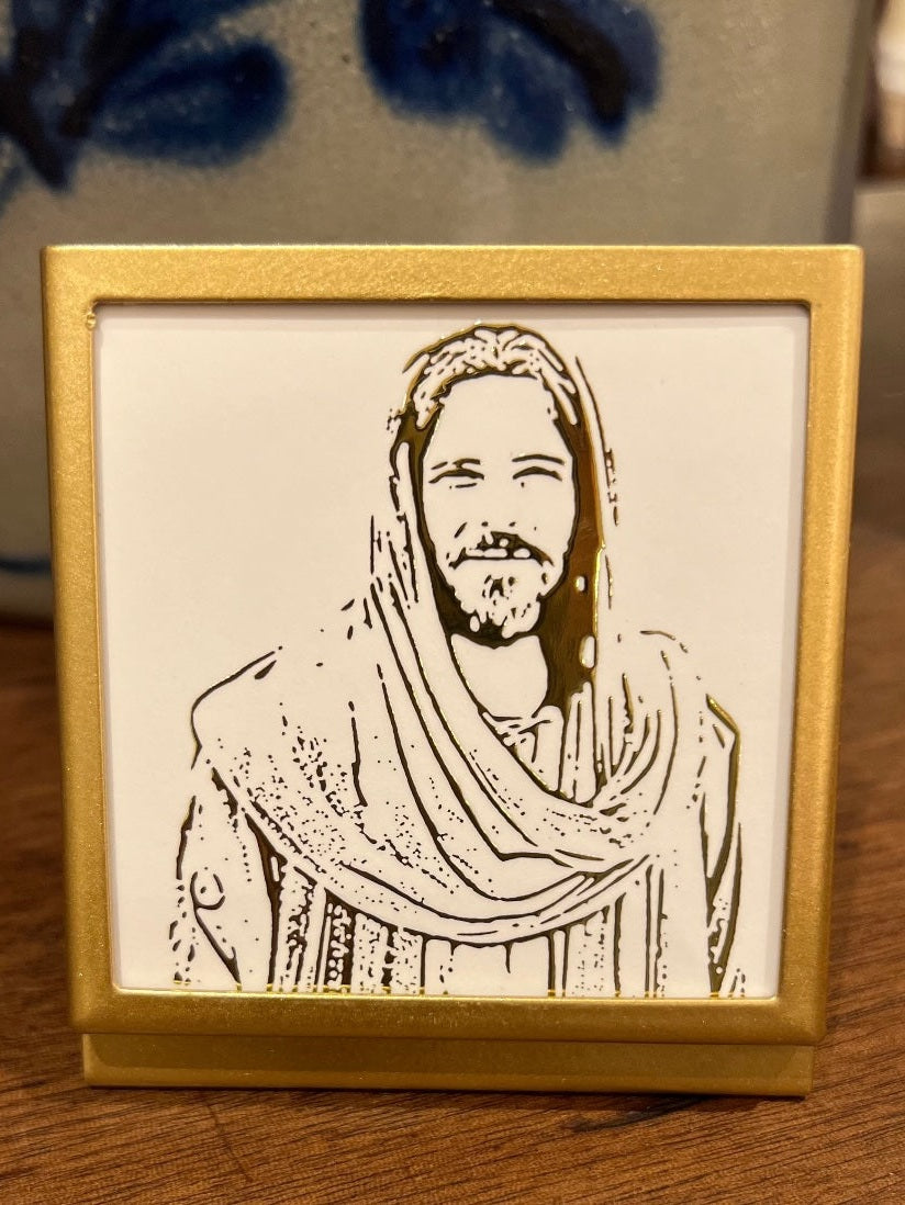 Christ in Gold Foil 3 x 3" with brass frame