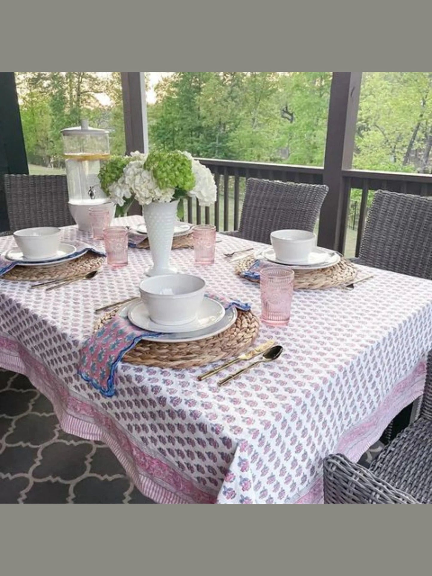 Pink Sapphire Hand Block Printed Cotton Tablecloth