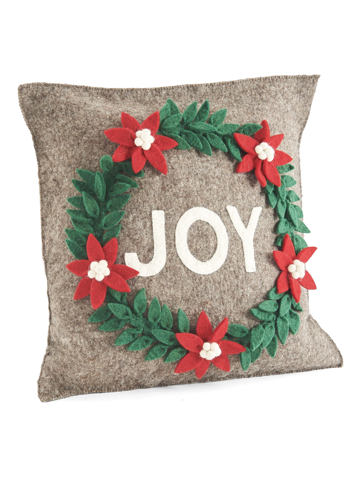 Arcadia Pillow Joy Wreath in Natural Gray Christmas Pillow