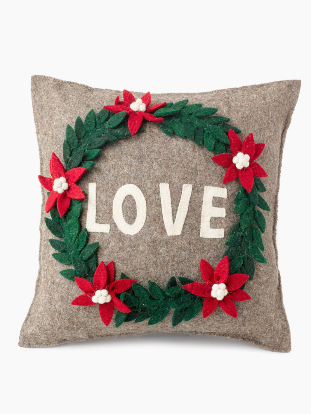 Arcadia Pillow Handmade Pillow - LOVE Wreath on Gray - 20"