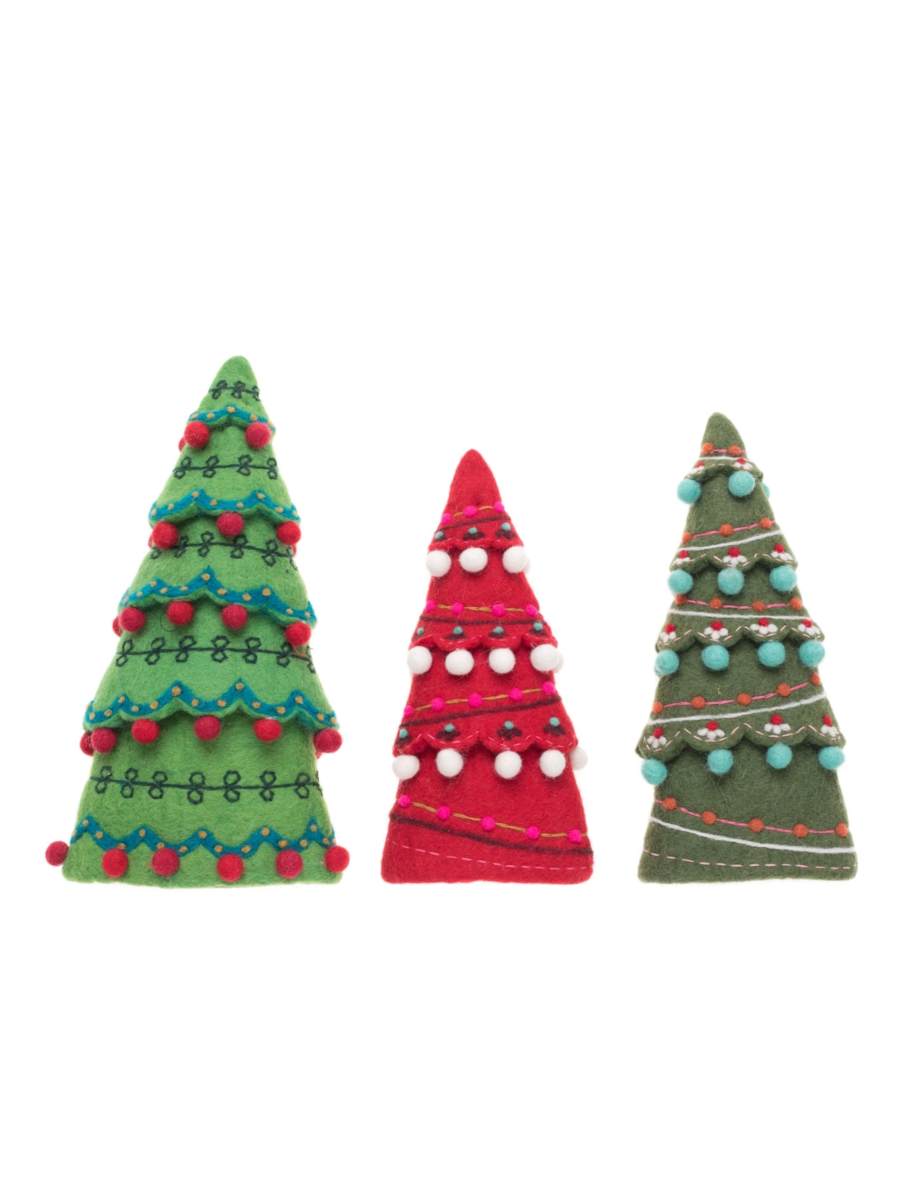 French Knot Sugar Plum Tree Set - Traditional Colors Set of 3