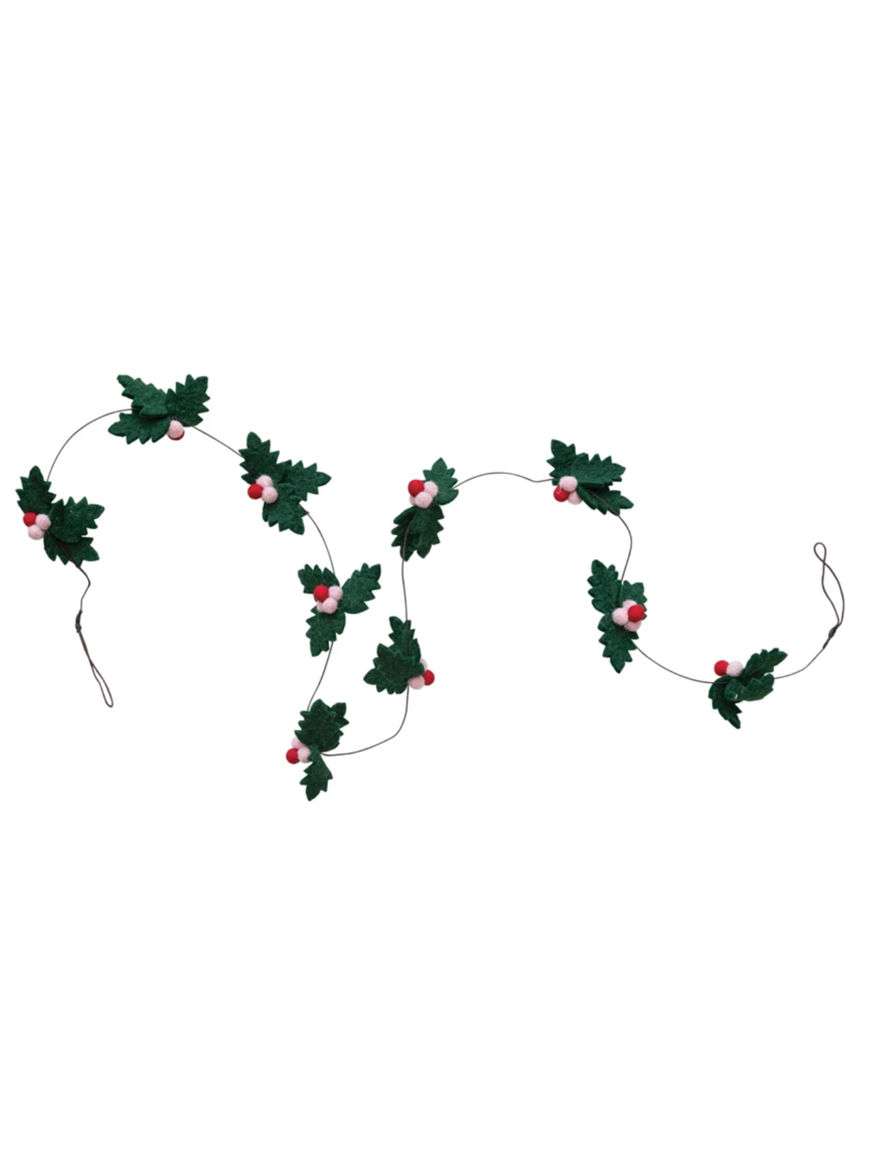 72"L Handmade Wool Felt Wired Leaves & Berries Garland, Multi Color