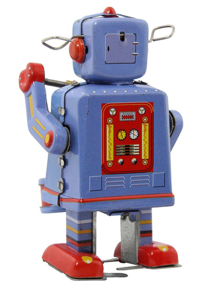 Robot robot with drum blue sheet metal robot tin toy