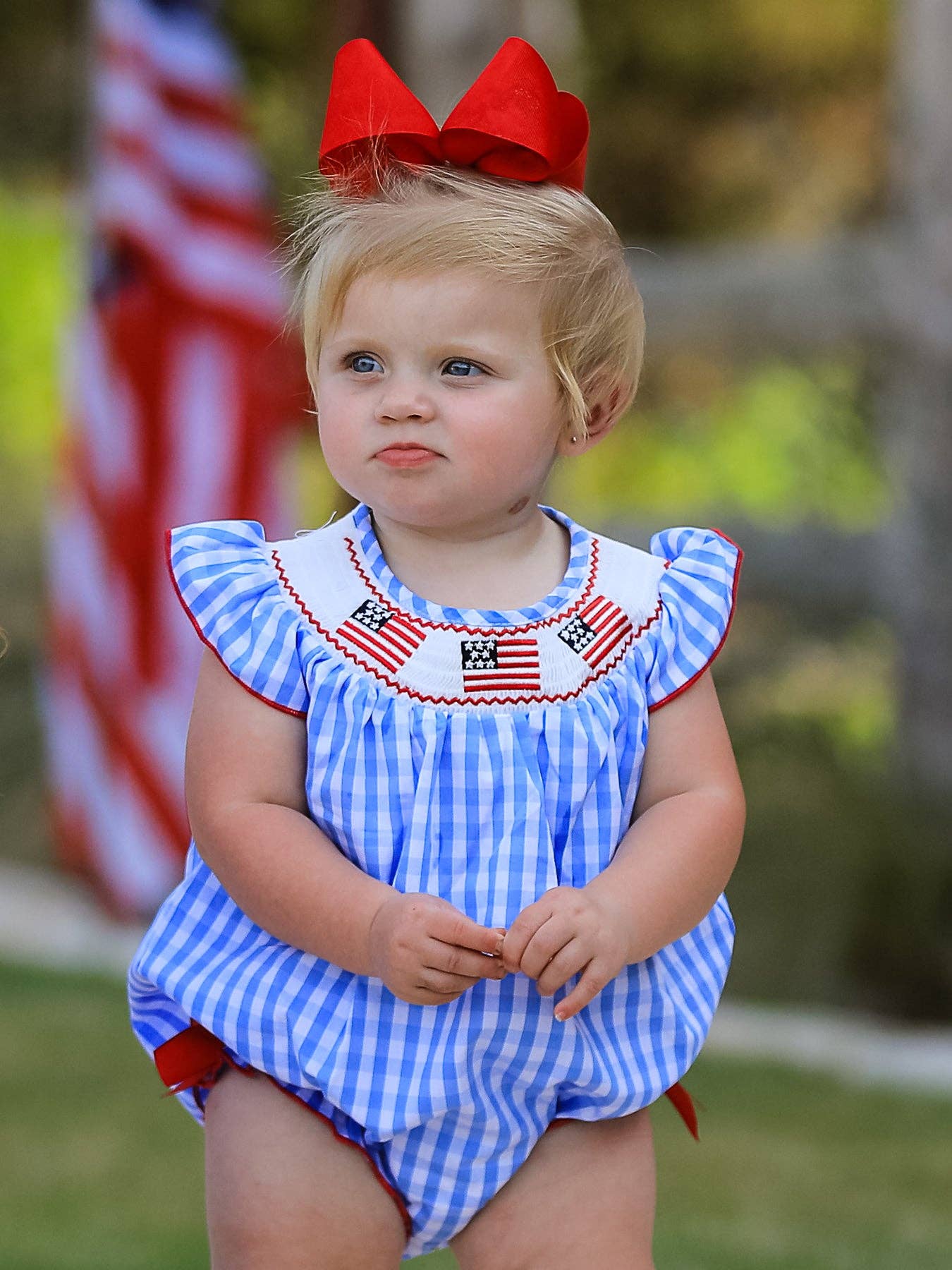 Flag Embroidery Smocking Girls Romper