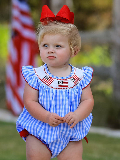 Flag Embroidery Smocking Girls Romper