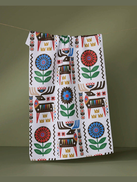Folk Deer Tea Towel