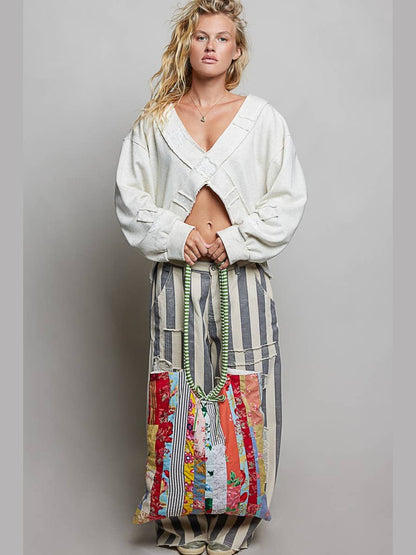 Boho Quilted patchwork Shoulder Bag: CREAM MULTI