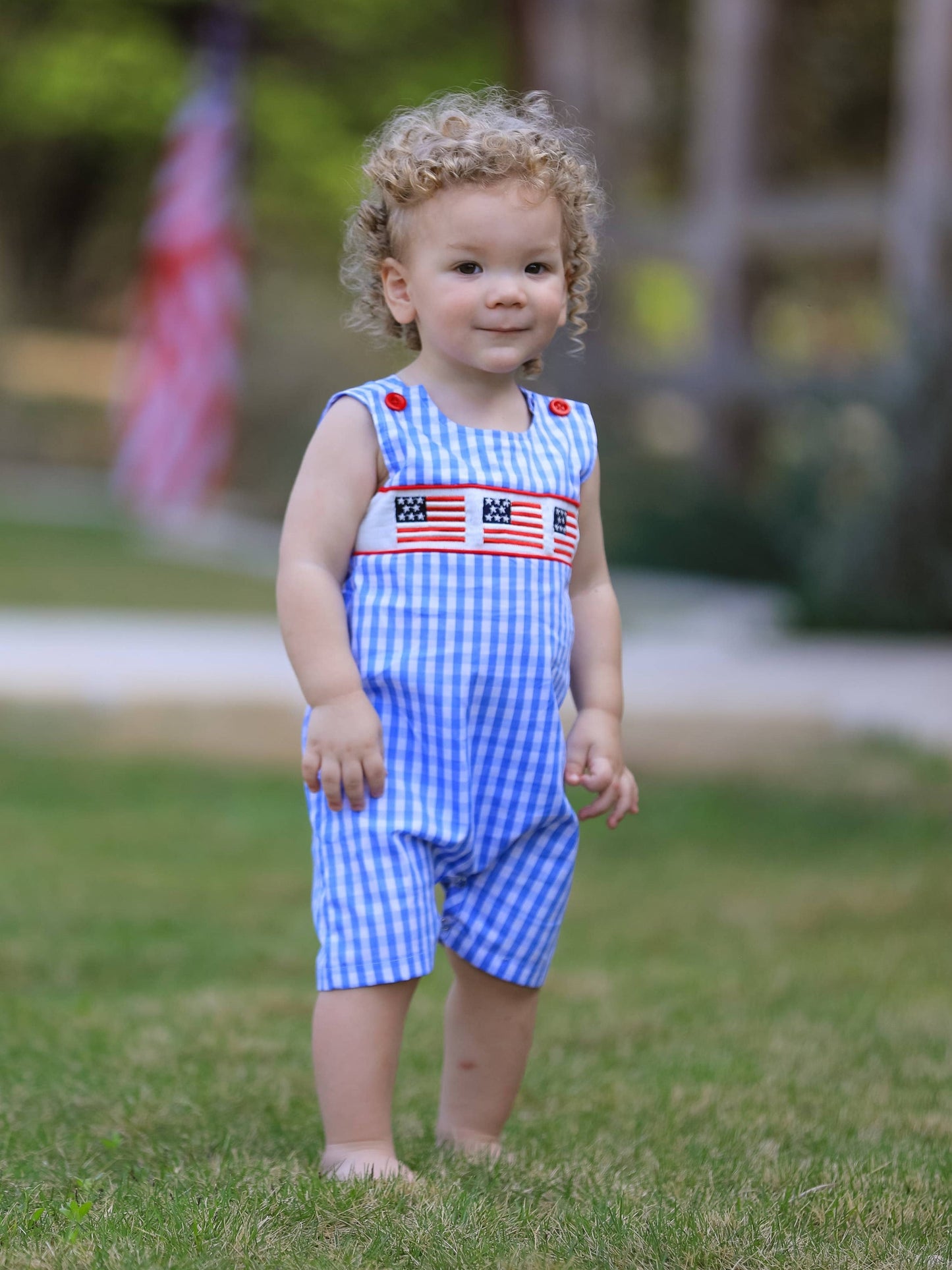 4th of July Flag Smocked Boys Romper