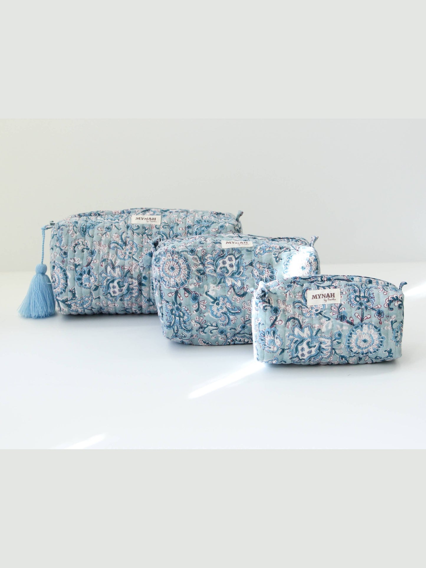 Dusty blue vine print travel/make up/organizer/bag-Set of 3