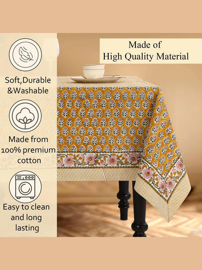 Citrine Yellow Hand Block Printed Cotton Tablecloth