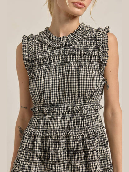 Smocked Gingham Maxi Dress: BLACK GINGHAM