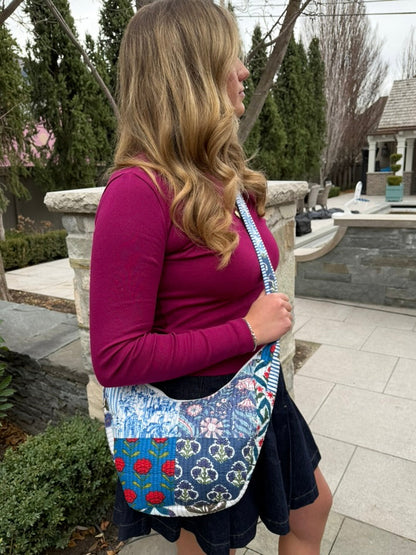 Quilted Crossbody Bag- Blue Patch