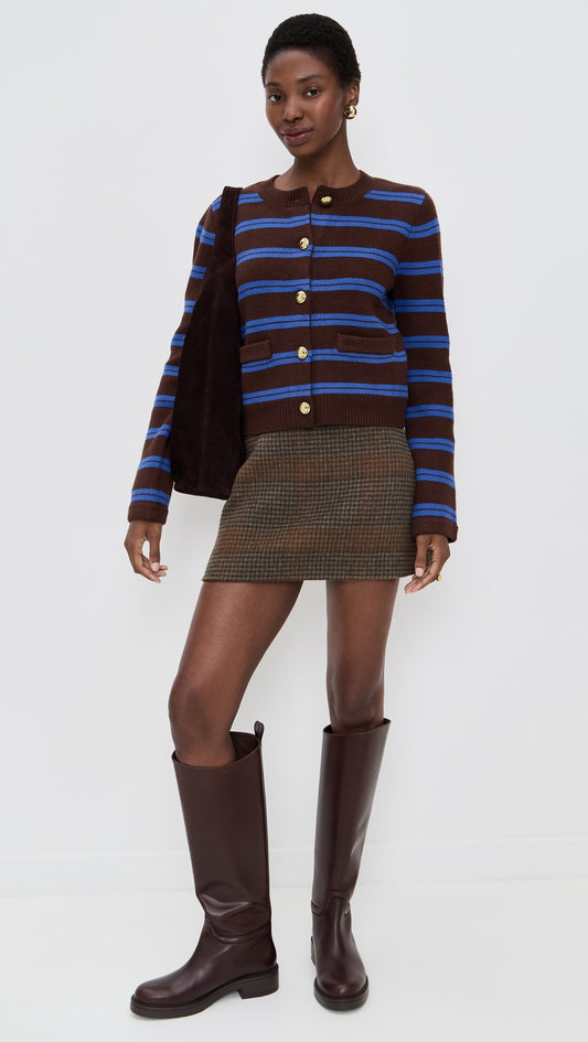 English Factory Blue and Brown Gold Striped Cardigan